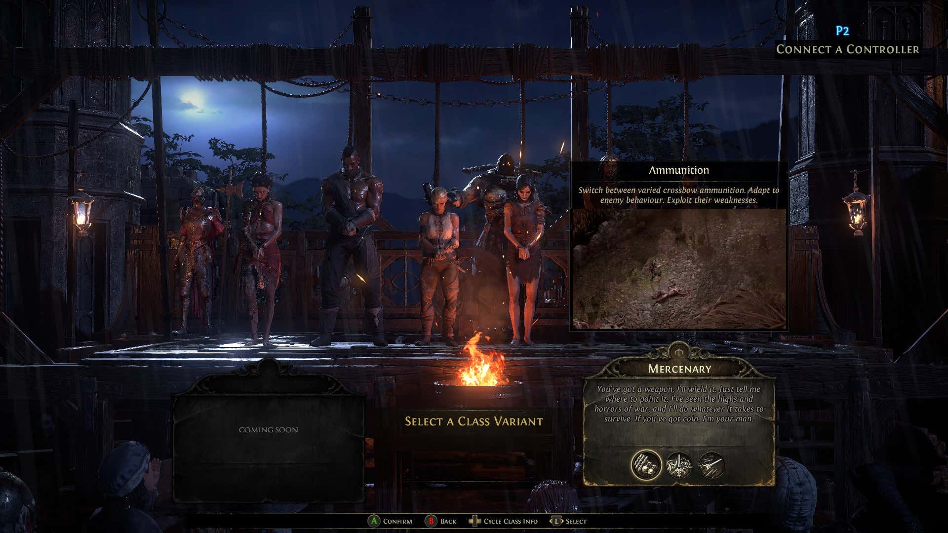 Screenshot of the class selection screen focusing on the Mercenary class.